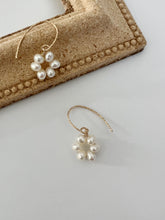 Load image into Gallery viewer, Claire Flower Pearl Dainty Dangle Earrings 14k gold