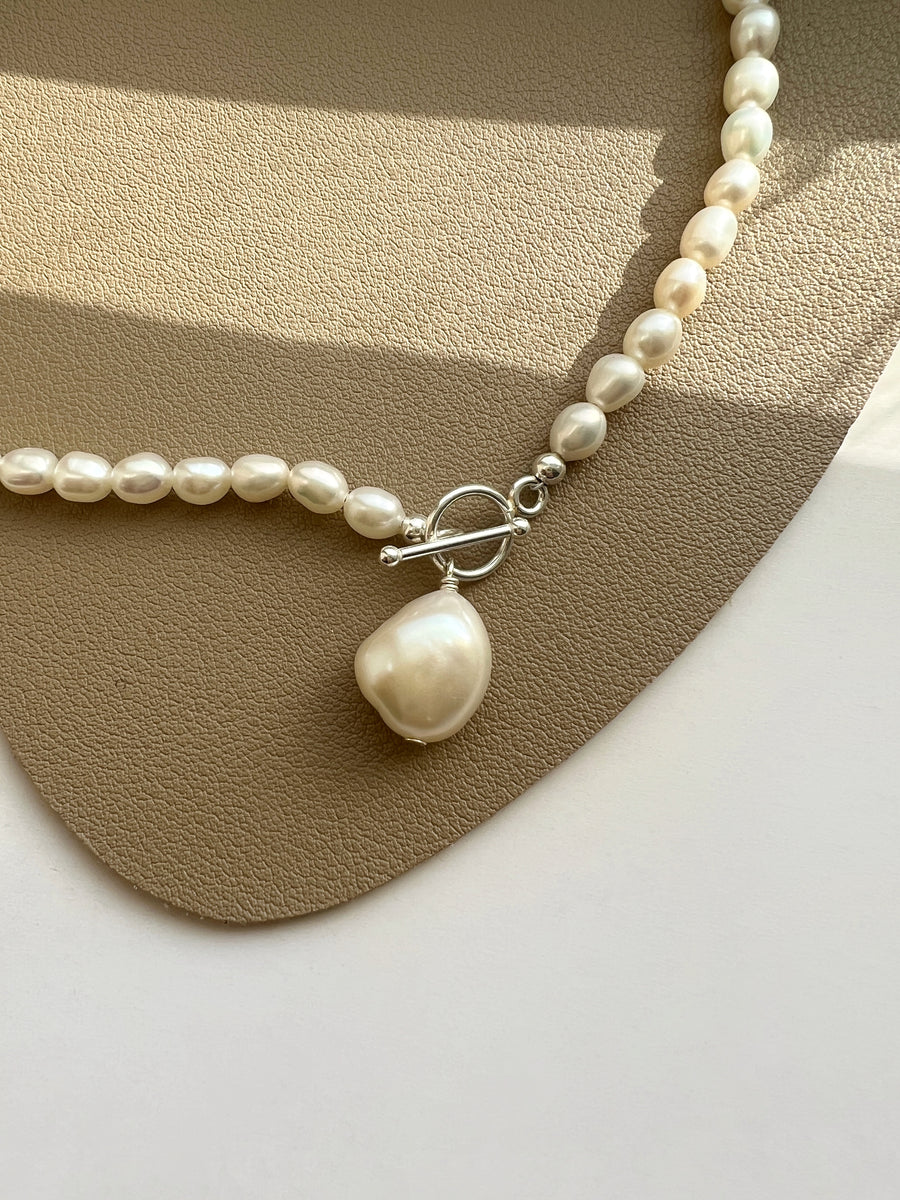 JUDY AND PAUL☆silver925 ellui simple minimal pearl necklace Ellison S925 Sterling Silver Pearl Necklace – Drea Studio