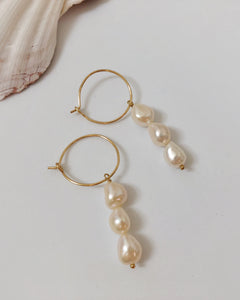 Cara 14k Gold Beaded Freshwater Pearl Dainty Hoop Earrings