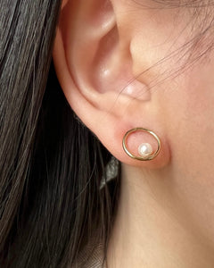 Demi 14K Gold Circle Akoya Pearl Mini Stud Earring