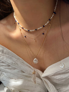 Isabelle Lapis lazuli Mini Beaded Pearl Layering Choker Necklace