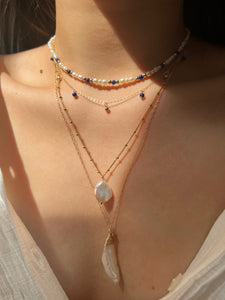 Isabelle Lapis lazuli Mini Beaded Pearl Layering Choker Necklace