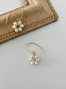 Claire Flower Pearl Dainty Dangle Earrings 14k gold