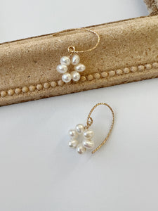 Claire Flower Pearl Dainty Dangle Earrings 14k gold