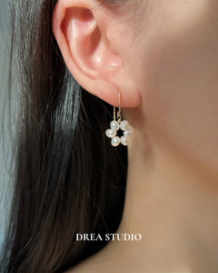 Claire Flower Pearl Dainty Dangle Earrings 14k gold