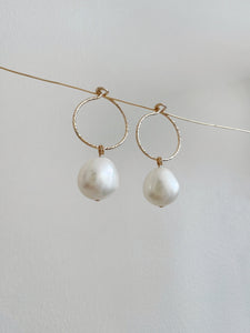 Eve 14K Gold Natural White Freshwater Pearl Dainty Dangle Earrings