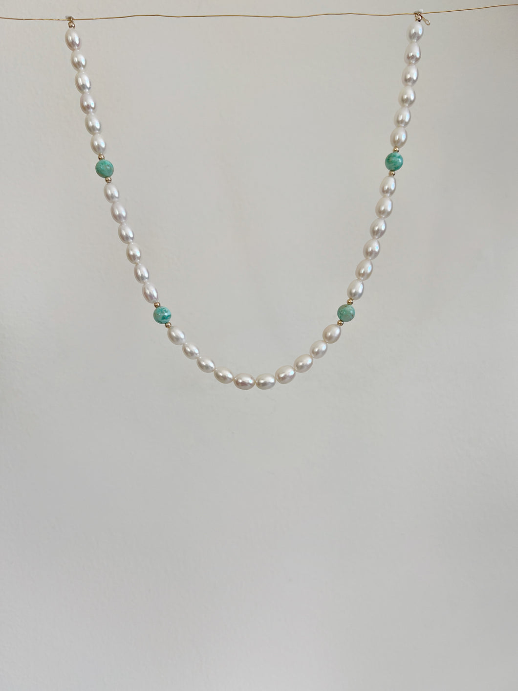 Turquoise 14K Gold Beaded Pearl Necklace