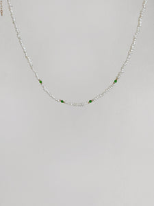 Brienna Green Diopside Mini Beaded Pearl Layering Choker Necklace