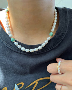 Turquoise 14K Gold Beaded Pearl Necklace