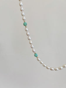 Turquoise 14K Gold Beaded Pearl Necklace