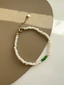 Brienna Green Diopside Mini Beaded Pearl Layering Bracelet