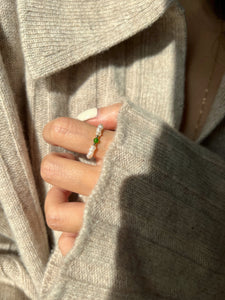 Brienna Green Diopside Mini Beaded Pearl Layering Ring