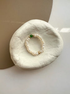 Brienna Green Diopside Mini Beaded Pearl Layering Ring