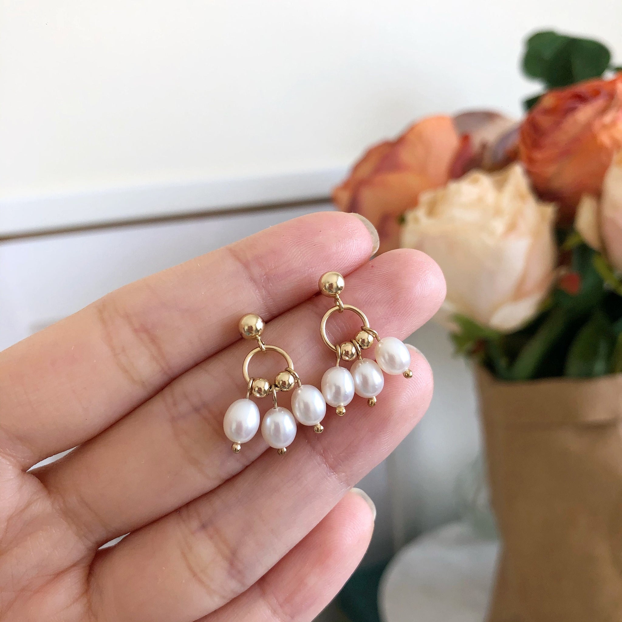 14k Gold Pearl Drop Earrings – Kimiya